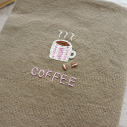 コーヒーと豆　刺繍　文庫本　ブックカバー　カフェオレ色 3枚目の画像