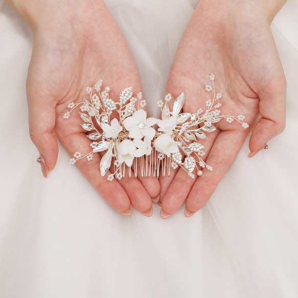 小枝  ビジュー クリスタル　小花 ヘアアクセサリー シルバーゴールド  髪飾り ヘッドドレス 結婚式　前撮り　PH01 2枚目の画像