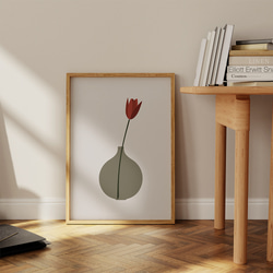 花瓶と花のポスター　/ i1426 / ベージュ調の抽象画　花や葉　韓国インテリア　アートポスター 3枚目の画像
