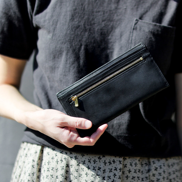 送料無料 超薄型 財布 2WAYポケット スリム ウォレット フラグメントケース 長財布 ブラック AURAMU 1枚目の画像