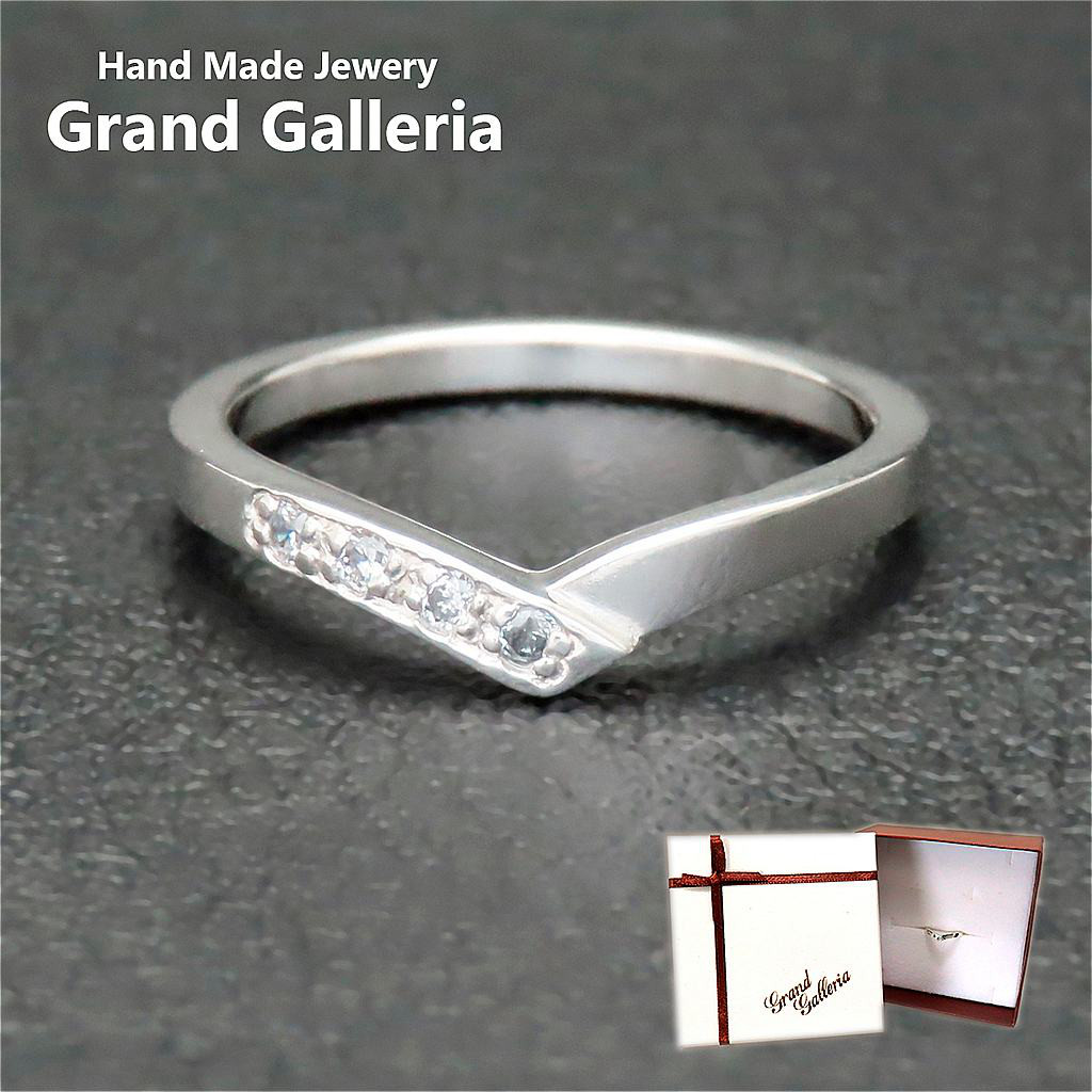 V字リング 指輪 シルバー925 【刻印無料】 V字 V字型 シンプル リング キュービックジルコニア シルバー