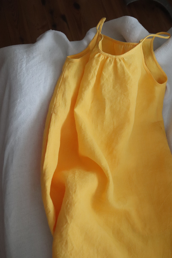 【受注生産】リネン マキシ ストラップワンピース　イエロー　ほか 1枚目の画像