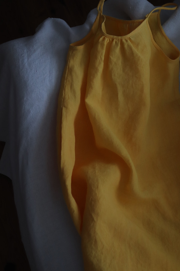 【受注生産】リネン マキシ ストラップワンピース　イエロー　ほか 2枚目の画像