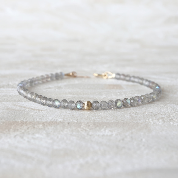 14kgf ラブラドライト ボタンカット ブレスレット*天然石 ブレスレット