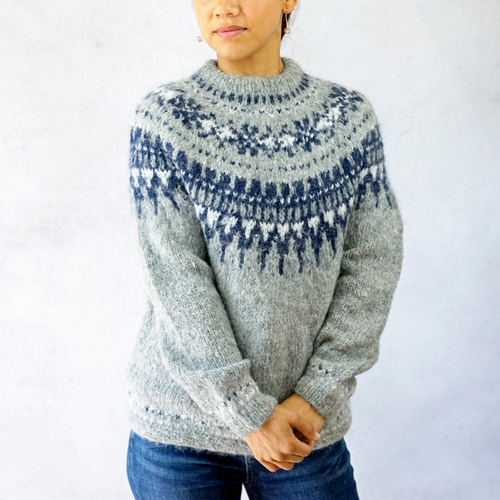 完売】ふわふわアルパカ・ノルディック柄ニット（N-430075-グレー
