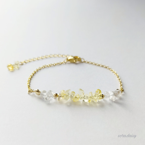 シトリン・水晶の華奢なチェーンブレスレット *11月誕生石* 天然石