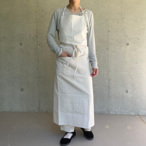 エプロン ハーフリネン 受注制作 ロング丈 ホワイト キナリ