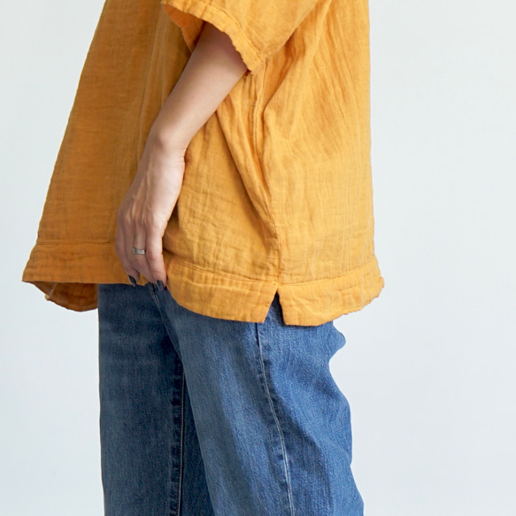 キーネック ガーゼTシャツ/オレンジ/知多木綿 ダブルガーゼ 6枚目の画像