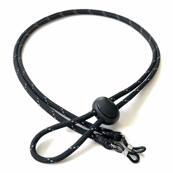 パラコード製眼鏡ストラップ・ストッパー付（反射黒色・太さ4mm  