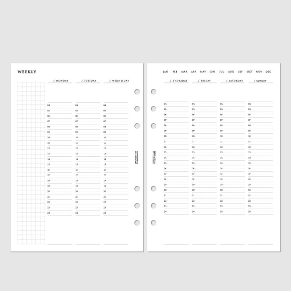 A5サイズ・システム手帳リフィル／バーチカルタイプのウィークリー・バレットジャーナル【CBA5_WL02】 2枚目の画像