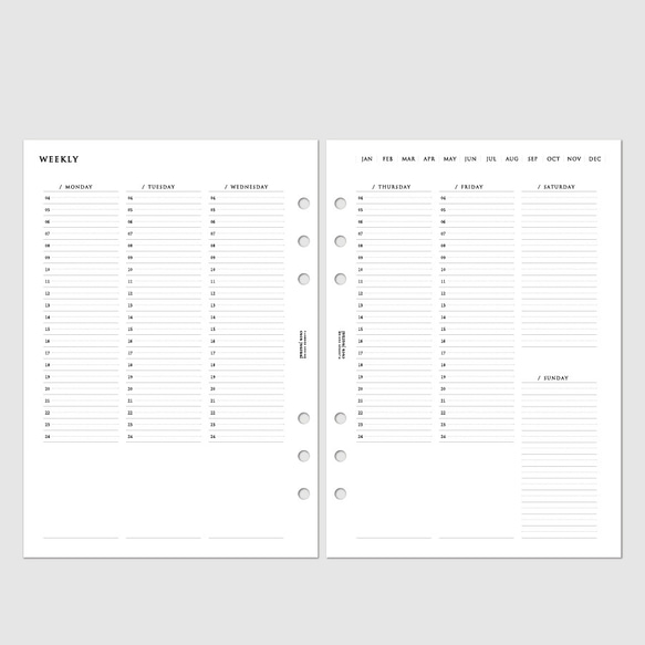A5サイズ・システム手帳リフィル／土日短縮バーチカルタイプのウィークリー・バレットジャーナル【CBA5_WL03】 2枚目の画像
