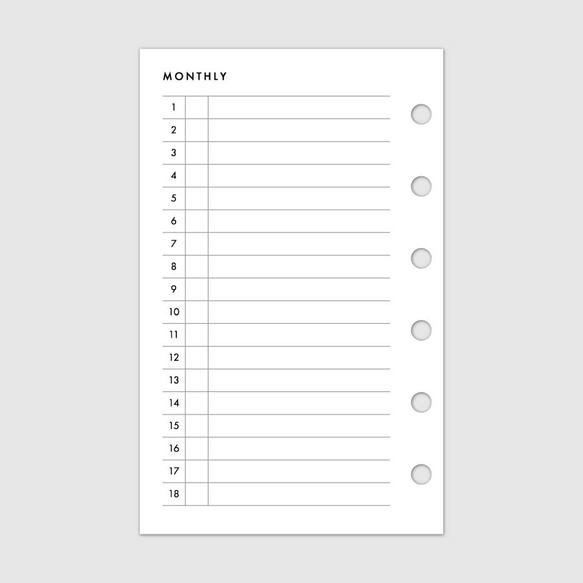 ミニ6サイズ・システム手帳リフィル／リスト型のマンスリーリフィル【CBMI_ML02】 3枚目の画像