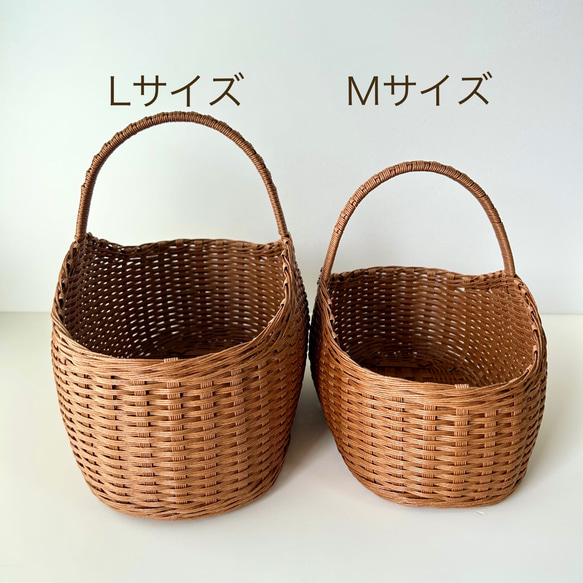 ウェーブのワンハンドルかごMサイズ（くるみ）収納かご　かご　小物入れ　コーヒーセット　ドライフラワー　結婚式 9枚目の画像