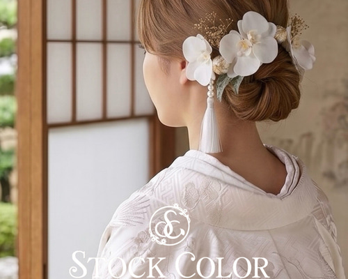 髪飾り 胡蝶蘭 かすみ草 ヘッドドレス ヘアアクセサリー＊ウェディング