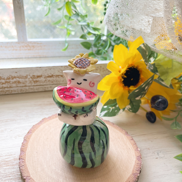 ぴーすこ君 陶人形 スイカ / 恐竜 すいか ヒマワリ 夏 その他置物 waco