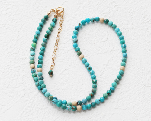 再版×10】ターコイズのビーズネックレス 天然石×ゴールド 旅のお守り