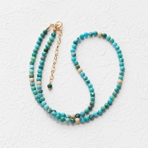 再版×9】ターコイズのビーズネックレス 天然石×ゴールド 旅のお守り