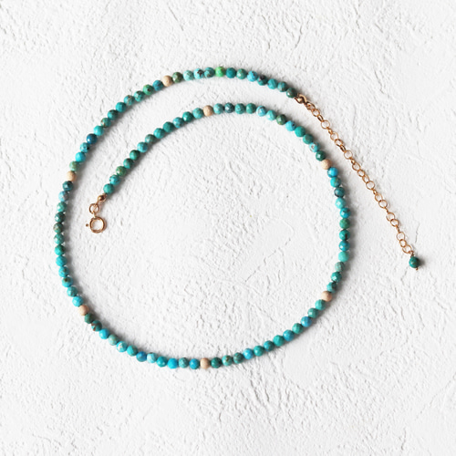 再版×10】ターコイズのビーズネックレス 天然石×ゴールド 旅のお守り