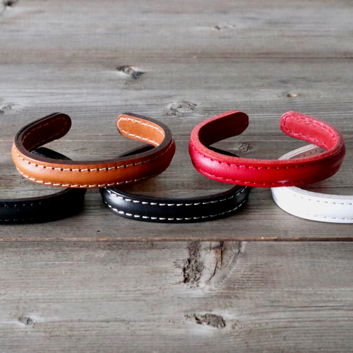 PERSIMMON 13mm幅 ガーディアン バングル レザー 茶×オフホワイト