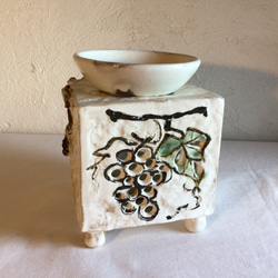 白化粧の茶香炉　（陶器、木の葉様） 5枚目の画像