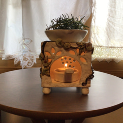 白化粧の茶香炉　（陶器、木の葉様） 6枚目の画像
