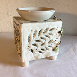 白化粧の茶香炉　（陶器、木の葉様） 4枚目の画像