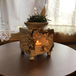 白化粧の茶香炉　（陶器、木の葉様） 7枚目の画像