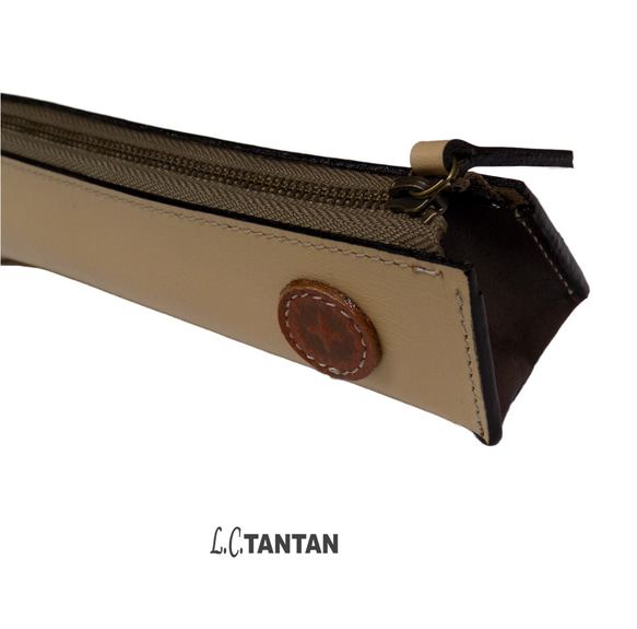 ファスナー付本革ペンケース 本革 牛革 おしゃれ シンプル かわいい 筆箱 三角 ブランド 日本製 L.C.TANTAN 2枚目の画像