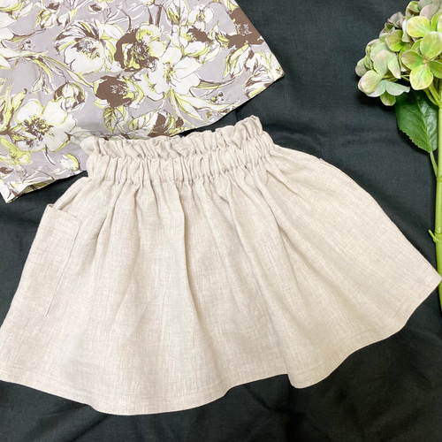 丈が選べる♪【80〜140サイズ】こども服 リネンのギャザースカート  