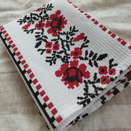 東欧の花咲くマルチクロス コットンワッフルタオル ウクライナ伝統