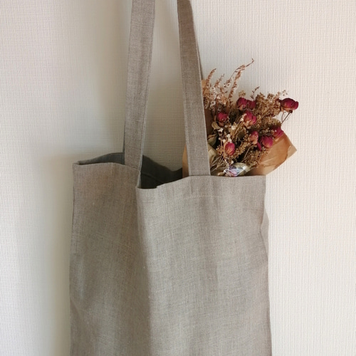 リトアニアリネンのシンプルトートバッグ/ナチュラル/麻/ブレッド