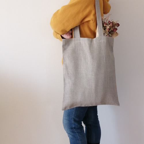 リトアニアリネンのシンプルトートバッグ/ナチュラル/麻/ブレッド