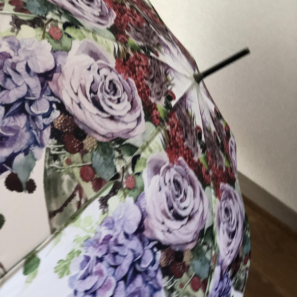 【受注生産】薄紫のバラと紫陽花の雨傘　紫陽花ハンドメイド2024 13枚目の画像
