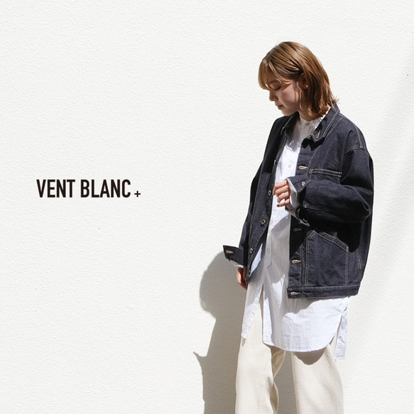 ストレッチ デニムジャケット vent blanc+ amv-3187 ヴァンブランプリュス ユニセックス Gジャン 1枚目の画像