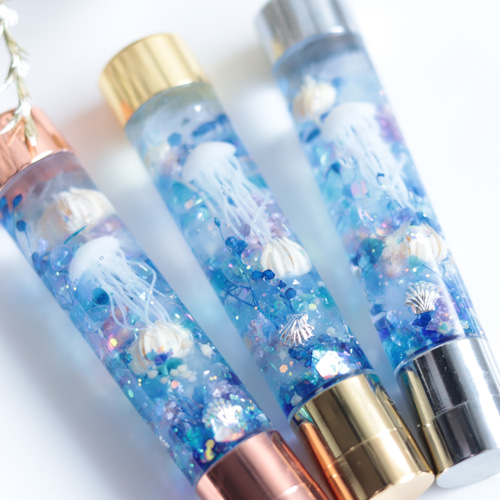 ハーバリウム印鑑（シャチハタ)～海月と水中花/選べる金具～無料