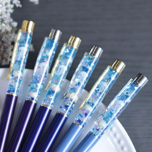 ハーバリウム印鑑（シャチハタ)～海月と水中花/選べる金具～無料