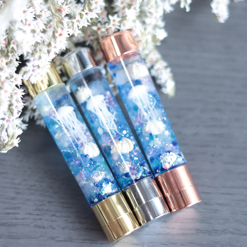 選べる金具】ハーバリウム印鑑（シャチハタ)～海月と水中花～無料