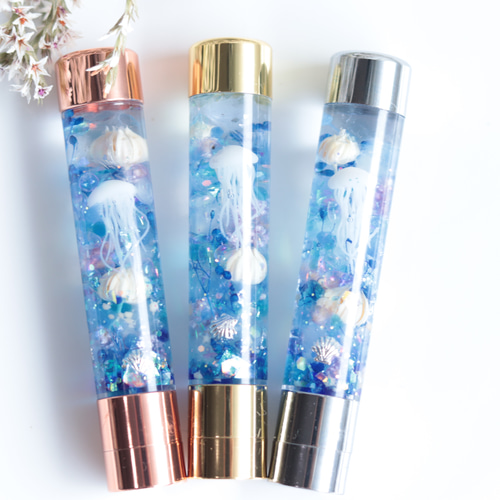 選べる金具】ハーバリウム印鑑（シャチハタ)～海月と水中花～無料