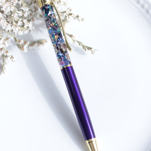 受注製作】ハーバリウムボールペン＊天体観測・満点の星空/ゴールド