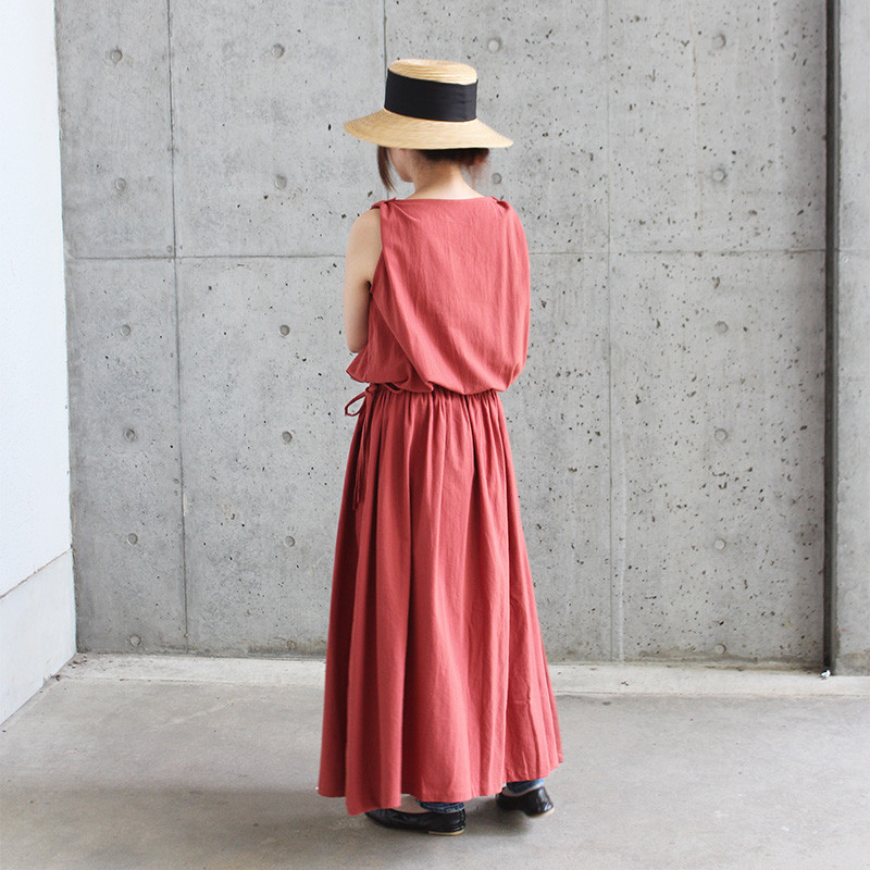 ◉シルエット自慢◉ブラウジングロングワンピース　テラコッタ