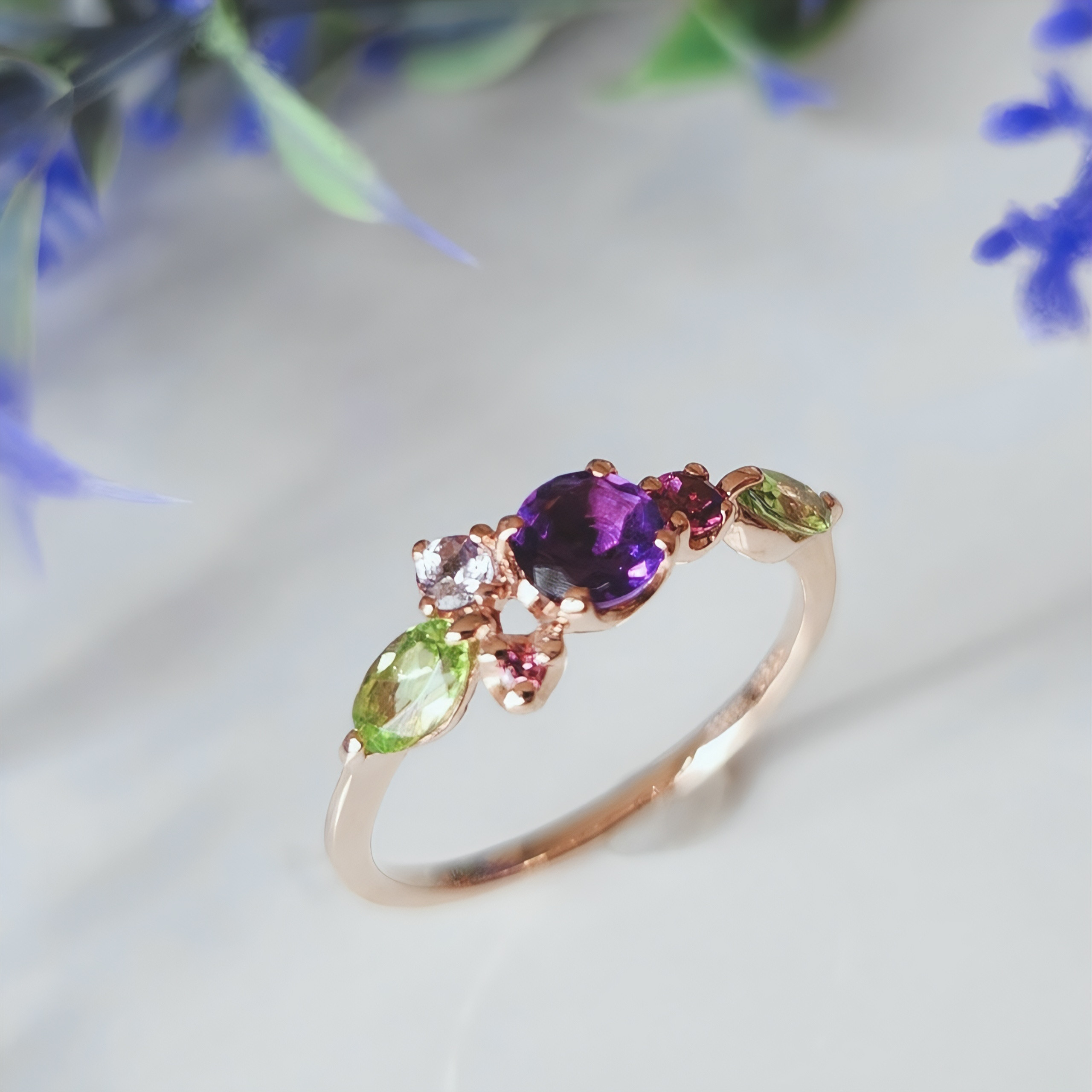 ラベンダー◇天然石＊アメジスト＊タンザナイト＊ロードナイトガーネット＊ピンクトルマリン＊ぺリドットH119P