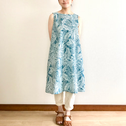 Plumeria 喇叭形連衣裙 [S ~ 3L] Teal x Light blue 第9張的照片