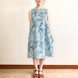 Plumeria 喇叭形連衣裙 [S ~ 3L] Teal x Light blue 第3張的照片