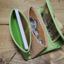 ほぼ名刺サイズのコンパクト財布 折らずにお札が入る超小型財布 | メロン柄とピーナッツ柄のバイカラー 3枚目の画像