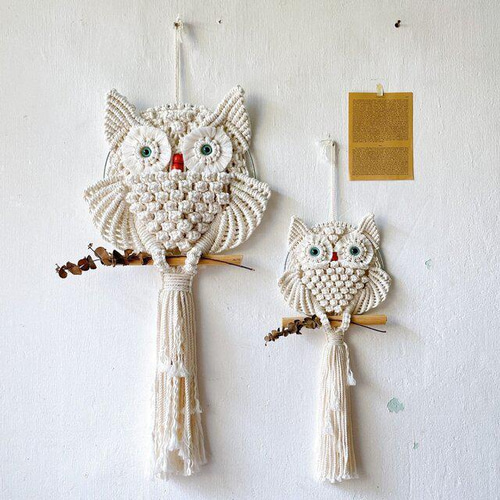 フクロウのマクラメタペストリー(小） タペストリー・壁掛け Vin