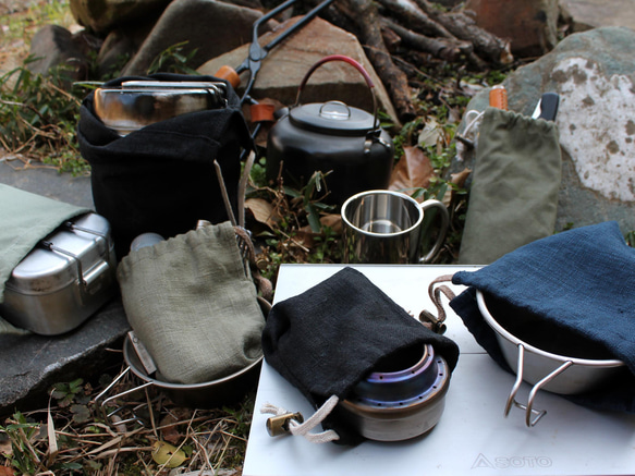 Kinchaku Outdoor メスティン用 リネンキャンバス ブラウン [メスティンケース リネン 無地 麻] 13枚目の画像