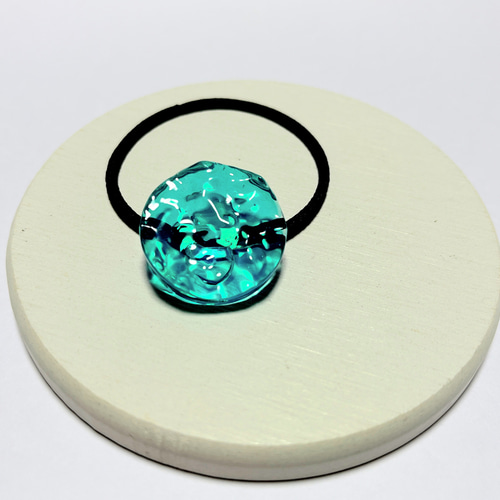 レジンヘアゴム3連お花たっぷりターコイズ天然石ブルービジュー