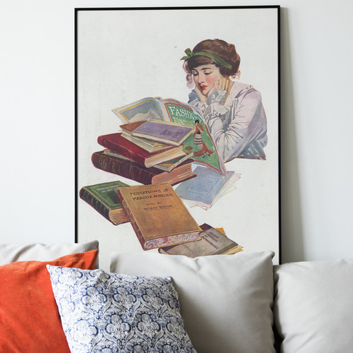 NO.175】雑誌を読む女性アートポスター☆アメカジレトロカラフル