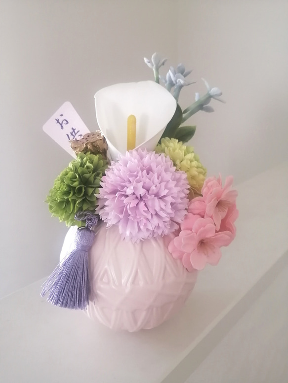 ソープフラワーのお供え花 仏壇 仏花 てまりの花器（ピンク）石鹸の