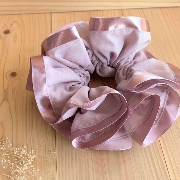 ダブルリボン ヘアゴム ♡スモーキーピンク×スモーキーピンク♡